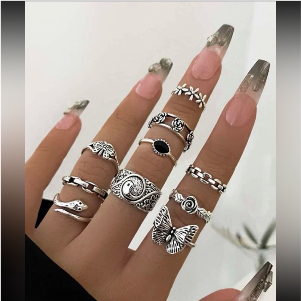 New Set of 10 Silver Rings - Picture 1 of 3